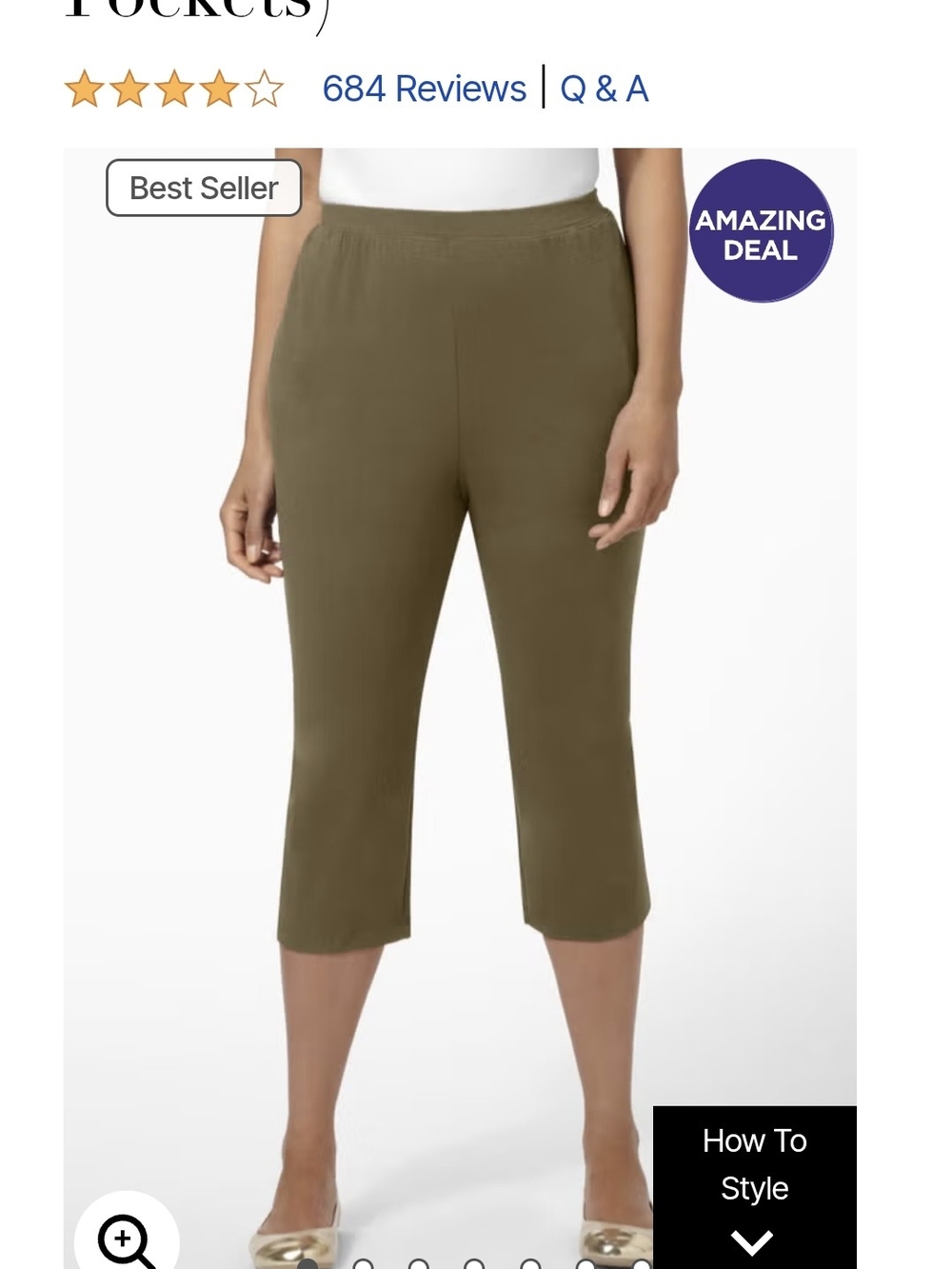 Catherines Olive Pull-On Cropped Stretch Capris